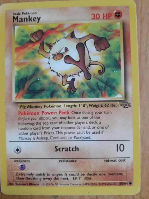 1st edition vintage Pokémon TCG Mankey Jungle 55/64 Regular Unlimited  (Q)