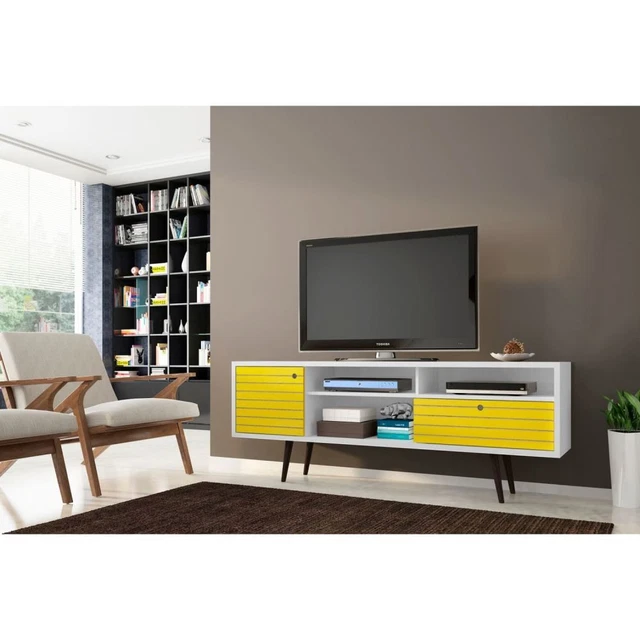 Manhattan Comfort Liberty 70.86 Mid-Century Modern TV Stand with 4 Shelving