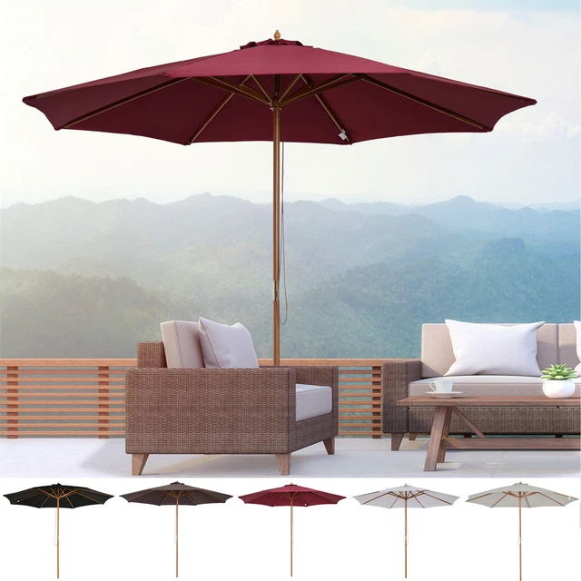 (3M) FIR WOODEN Garden Parasol Bamboo Sun Shade Patio Outdoor Umbrella