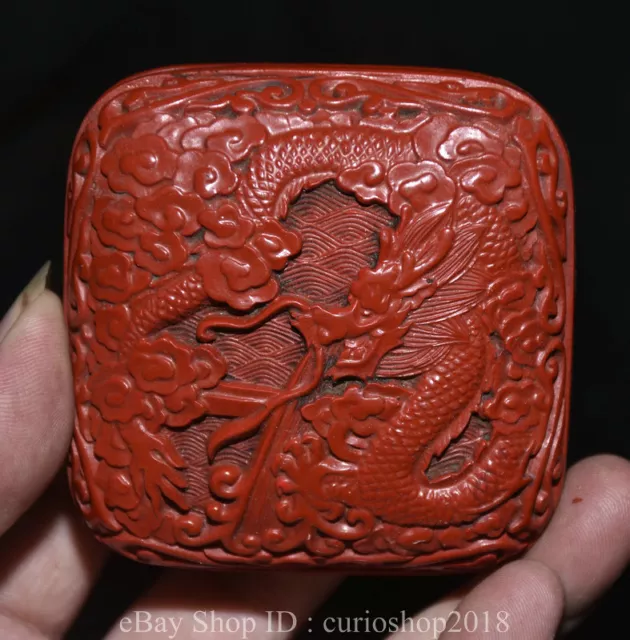 3.2 " China Red Lacquerware Dynasty Dragon Pattern Square Jewelry Storage Box