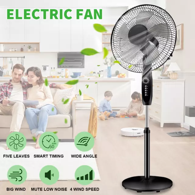 16 Inch Floor Standing Pedestal Fan Oscillating Electric 4 Speed Black Cooling