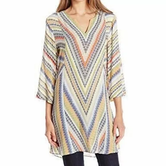 Nic + Zoe Hand Painted Chevron Pattern Soft Rayon Tunic Top MSRP $168 XLarge