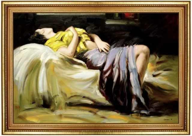 Ölbild, Akte, erotische Frau im Bett, Ölgemälde HANDGEMALT, 60x90cm