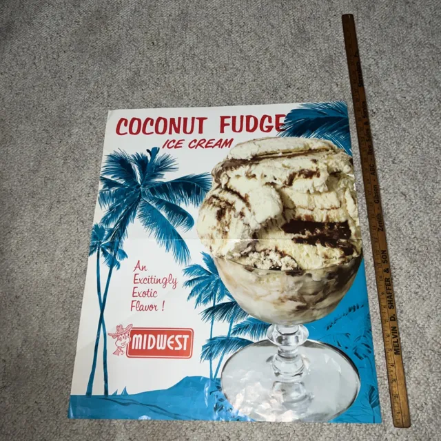 Vintage Lg 1950s Grocery Store Coconut Fudge Midwest Ice Cream Dairy Sign