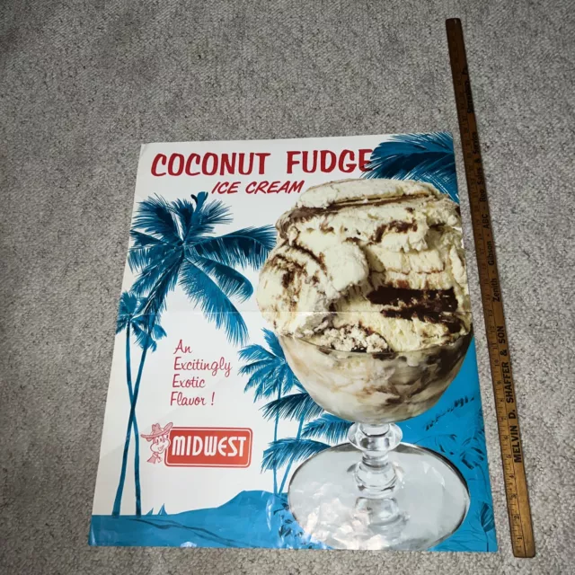 Vintage Lg 1950s Grocery Store Coconut Fudge Midwest Ice Cream Dairy Sign