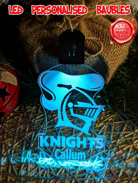 Newcastle Knights Personalised Name Christmas Bauble LED Light Up Decoration