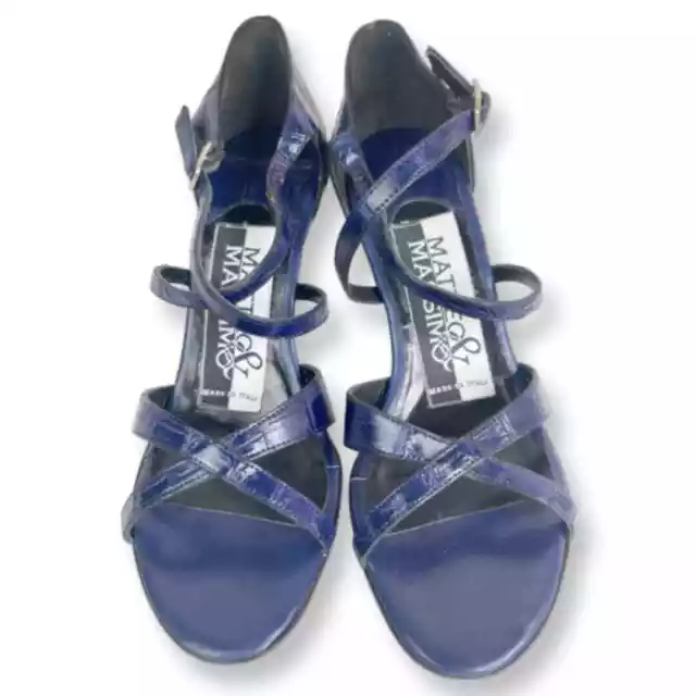 Vintage Matteo & Massimo Indigo Strappy Alligator Leather Heels Sandals Size 8.5