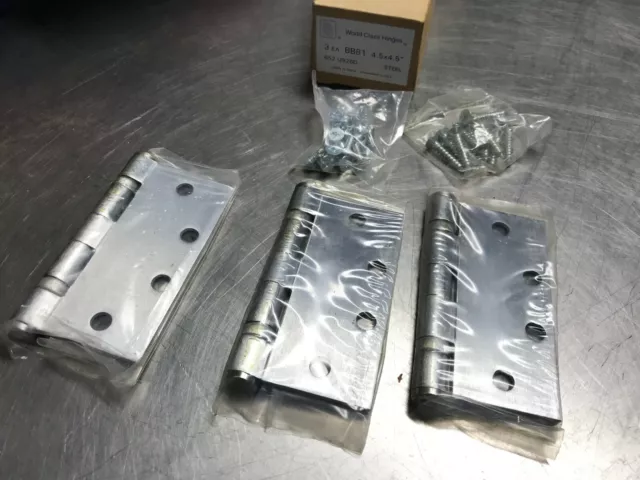 PBB World Class BB81 Door Hinges 4.5” X 4.5” Steel Full Mortise 3 Per Box