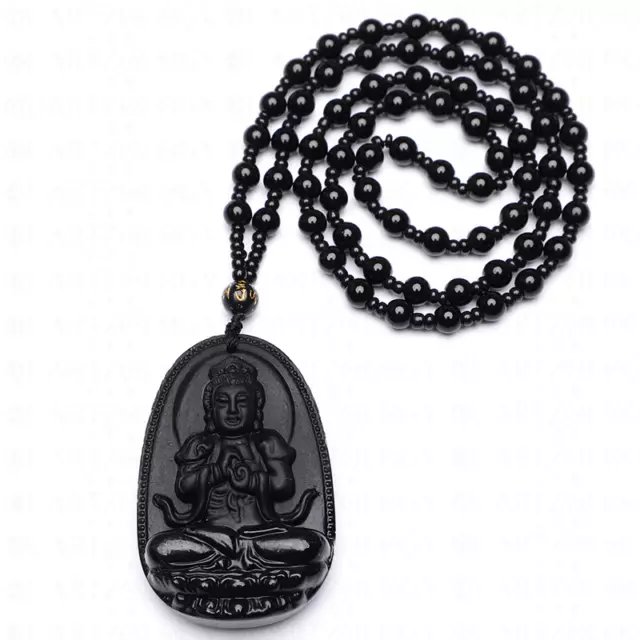 Buddha Pendant Amulet Hand Carved Black Obsidian Necklace Indian Jewellery