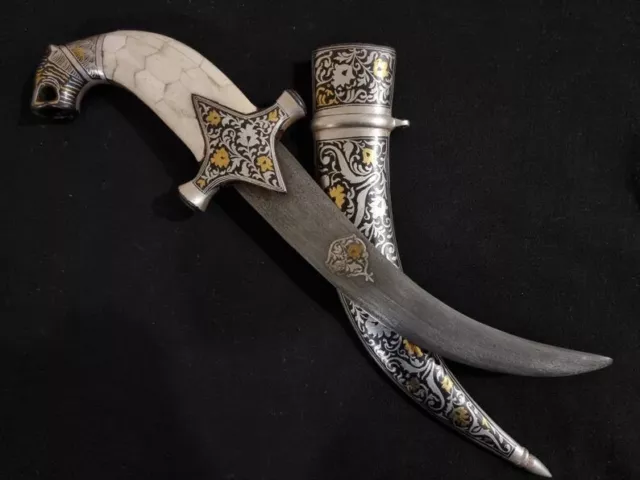 Assorted Indian, Mughal Indo Persian Dagger With Tiger Hilt Grips Gold Koftgari