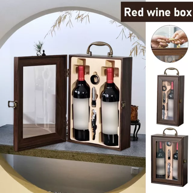Vintage Walnut Wood Box Wine Bottle Carrying Holder Storage Case for Gift NEW