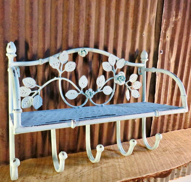 Vintage Retro Cast Iron Metal Shelf Hook Rack, Rose Petals, Coat Rack, Hat Rack 2