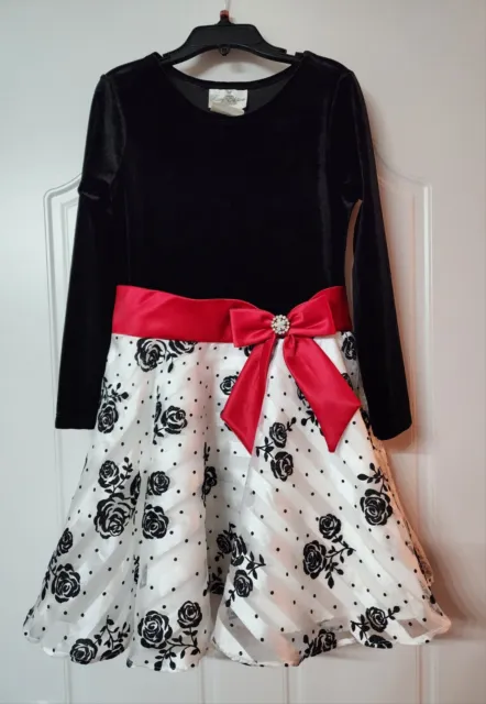 Rare Editions Little Girls Flocked Velvet Bow Dress Size 6