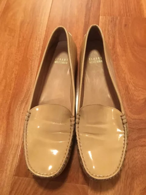 STUART WEITZMAN Mach 1 Adobe Aniline Patent Leather Nude Loafers Shoes Size 8.5