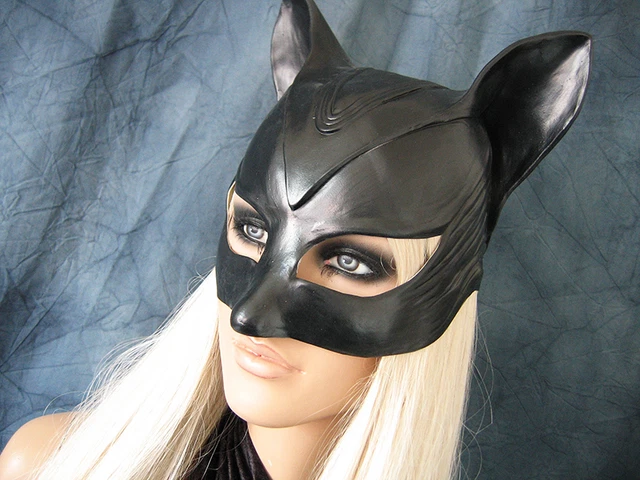 CATWOMAN HAUBE - Weibliche Latex Ohren-Maske Batman Katze Pet Play