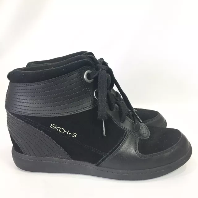 Skechers Womens 7.5 Hidden Wedge Sneaker SKCH+3 Black Lace Up Shoes