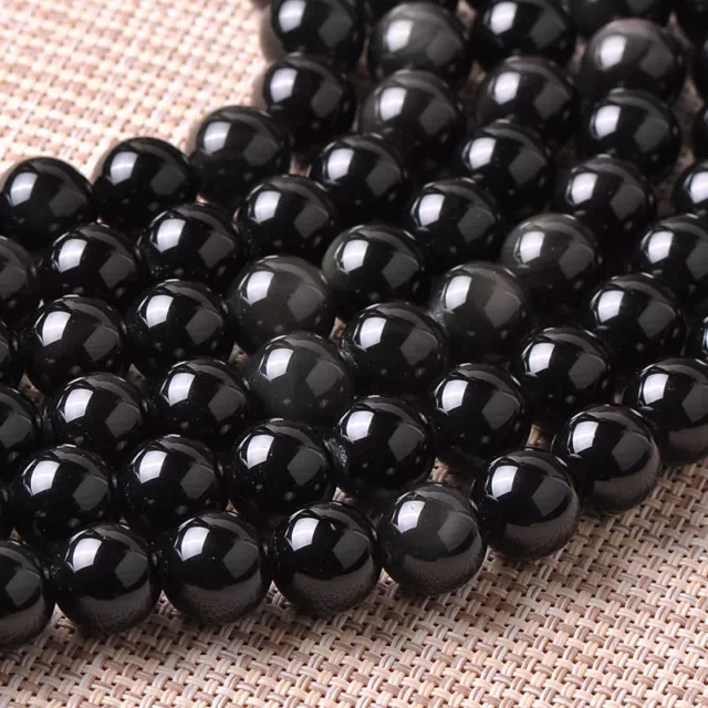 4mm 6mm 8mm 10mm Natural Black Obsidian Gemstones Round Loose Beads 15'' AAA+