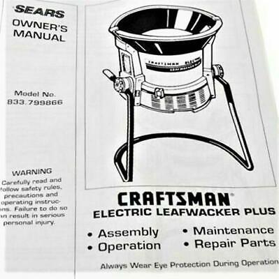 Craftsman eléctrico Leafwacker operación de reparación de 833.799866 manual del propietario Plus Nuevo