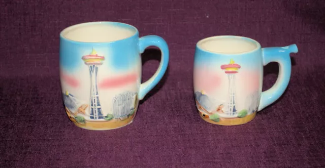 Unique Souvenir Mugs from 1962 World's Fair Seattle Washington USA Set of 2 C-3