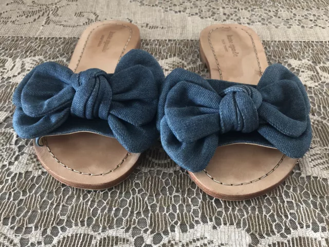 KATE SPADE INDI Navy Slides sz 10 Blue Bow Sandals Casual Fabric