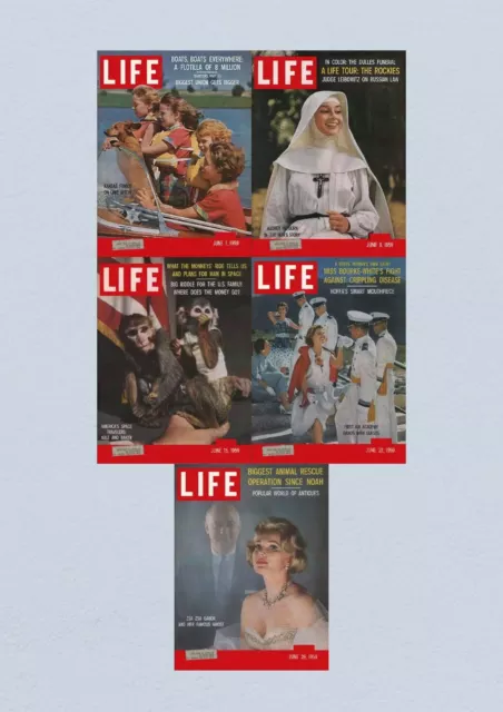 Life Magazine Lot of 5 Full Month June 1959 1, 8, 15, 22, 29 Civil Rights Era