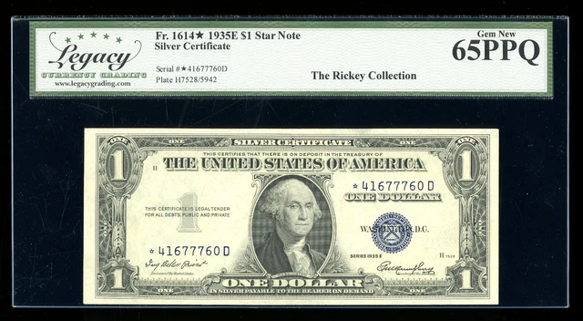 DBR 1935-E Silver STAR Gem Fr. 1614* Legacy 65 PPQ Serial *41677760D