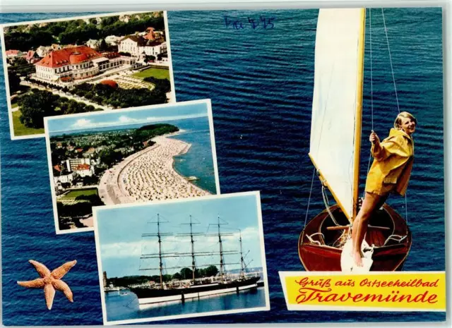 40025685 - 2401 Travemuende Riesenkarte Segelschiff Luftaufnahme Fotomontage