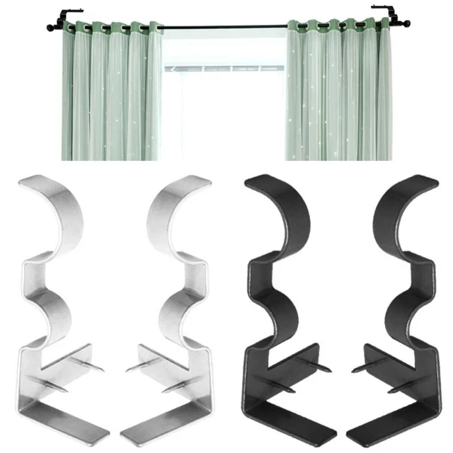 2x Heavy Duty Metal Double Curtain Pole Holder Punch-free Wall Brackets Hooks