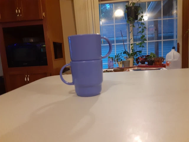 Lot Of 2  Tupperware Light Blue Stackable Coffee Mug Tea Cup 