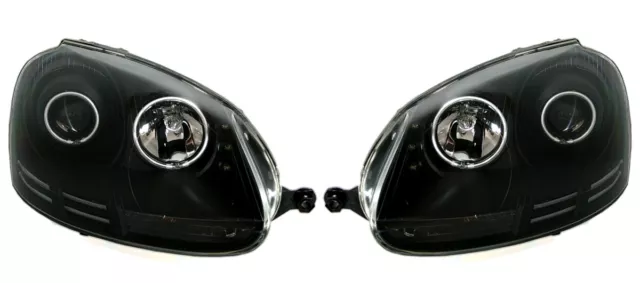 CCFL Angel Eyes Scheinwerfer Set für VW Golf 5 + Jetta 3 in Schwarz mit LED 2