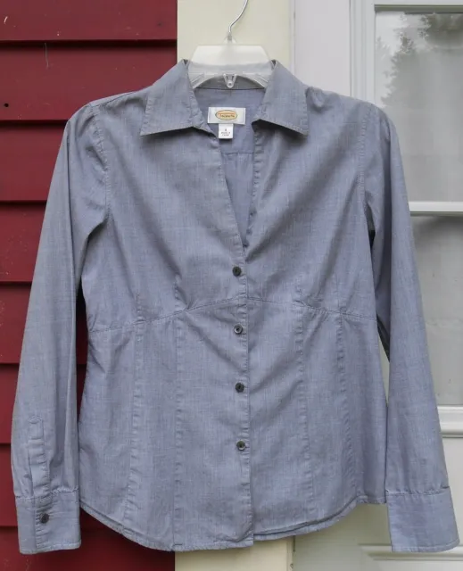 TALBOTS Black Marled Long Sleeved Button Down Cotton Shirt Size 4 (35") EUC