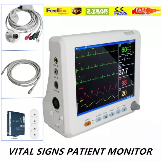 Portable Vital signs Patient Monitor 6 parameter 8 Inch + Cuff + oximeter Gift