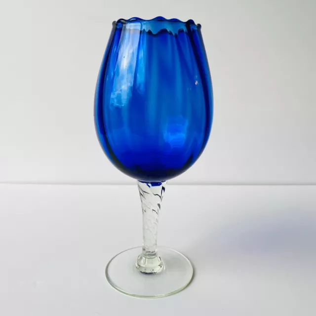 VINTAGE COBALT BLUE Optic Empoli Italy Wine Snifter Glass Clear Twisted ...