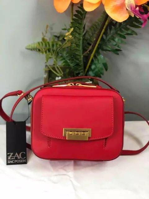 NWT ZAC ZAC POSEN "Earthette" Mini Box Cranberry Red Leather Crossbody Bag