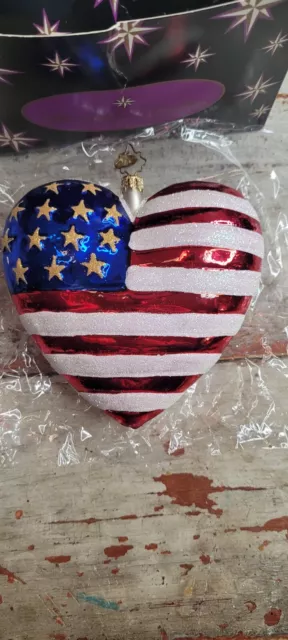 Christopher Radko American Red Cross Brave Heart Ornament 9/11 USA Flag America!