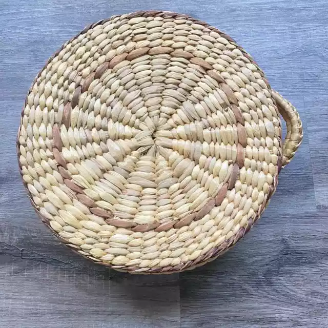Cuerda de paja redonda boho tejida sombrero caja cesta baratija
