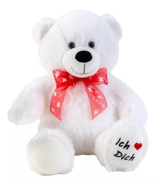 Teddybär weiß sitzend mit Schleife 'Ich liebe dich' 50 cm Stofftier Kuscheltier