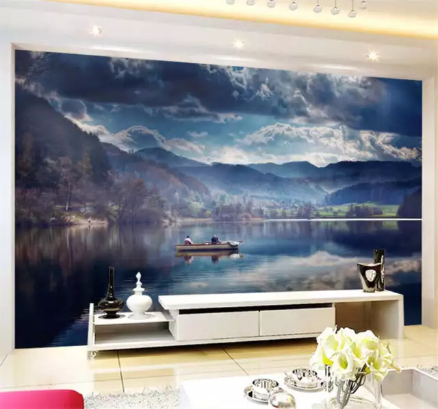 Lake Reflection Boat Full Wall Mural Photo Wallpaper Print Kids Home 3D Decal