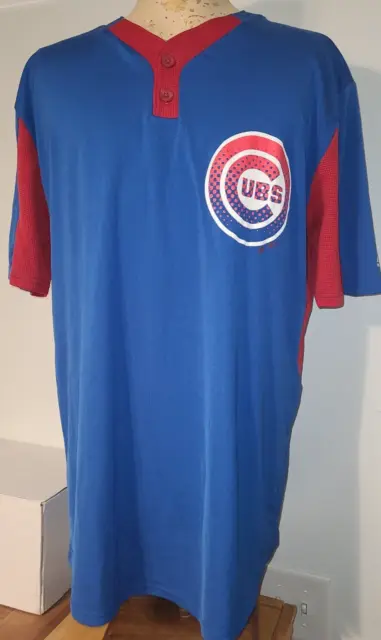 Chicago Cubs Majestic CoolBase Men's Short Sleeve Henley T-Shirt XL Blue