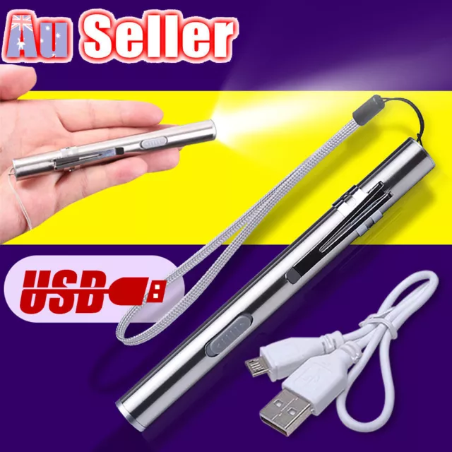 LED Torch Tactical Flashlight Mini Pen Light Small Rechargeable USB PenLight AU
