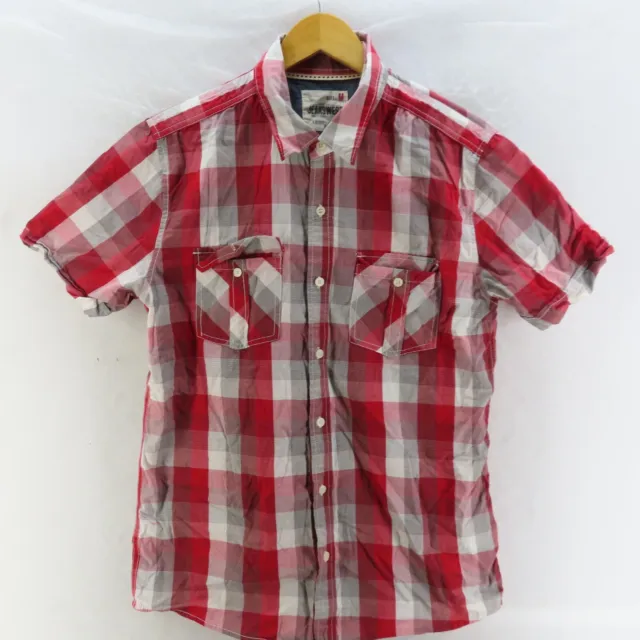 JEANSWEST Shirt Mens Adult Size Medium Red Plaid Short Sleeve Button Up Casual