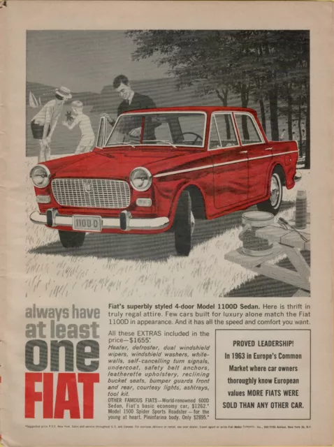 1964 Fiat Model 1100D 4-door Sedan Luxury Red Family Lake Vintage Print Ad