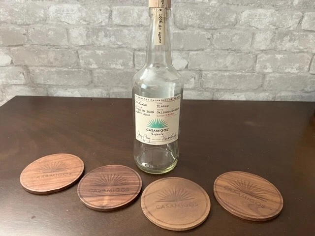 George Clooney Casamigos 750ml Blanco Bottle with 4 Casamigos Wood Coasters