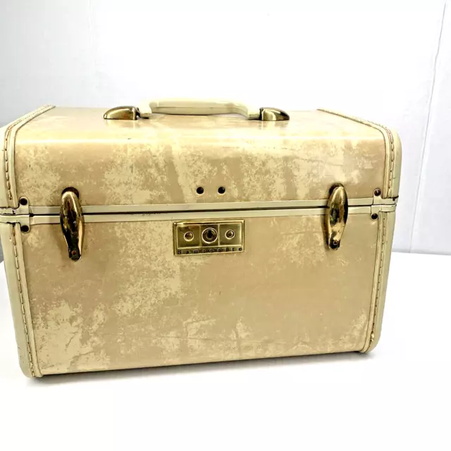 Shwayder BEIGE TRAIN CASE  Streamlite Samsonite Cream Marble Train Case Makeup