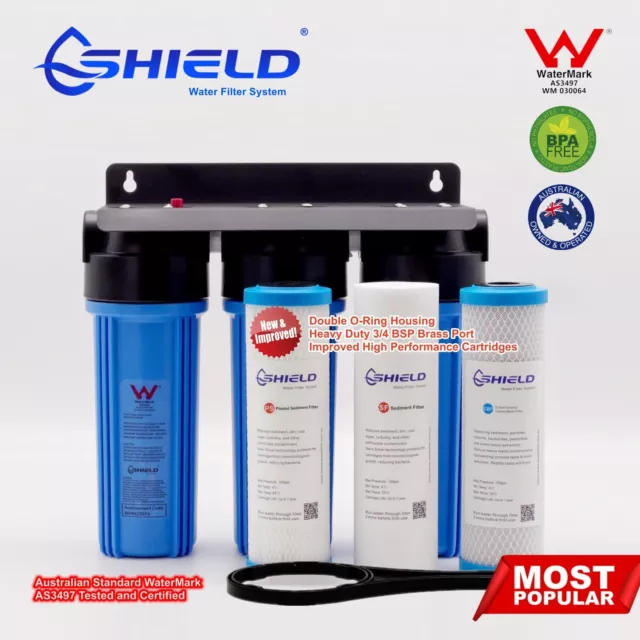 Triple Whole House Water Filter System 10" x 2.5" 3 Stages 3/4" Port  WaterMark