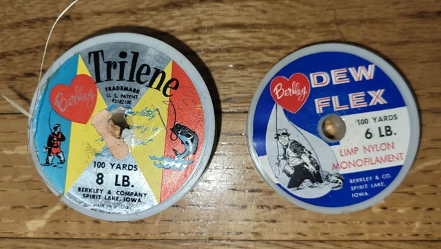 Vintage Berkley Fishing Line Trilene 100 Yard 8 Lb & Dew Flex 100 Yard 6 Lb USA