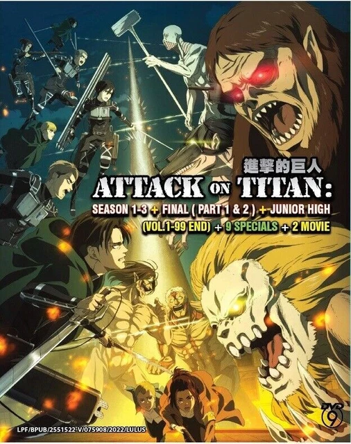 DVD ATTACK ON Titan Season 1+2+3+Final +Junior High +9SP +2 Movies