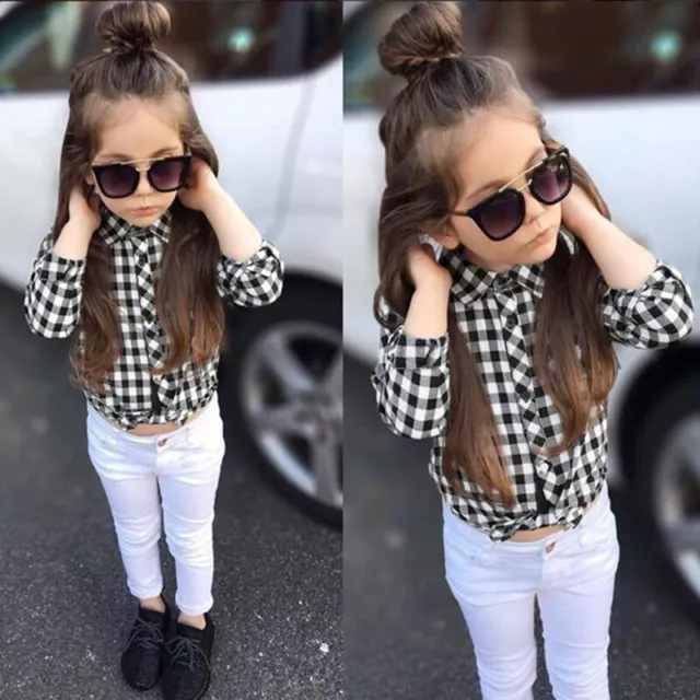 Toddler Kids Baby Girls Outfits Button Suit Casual Tops Long Pants Clothes Set