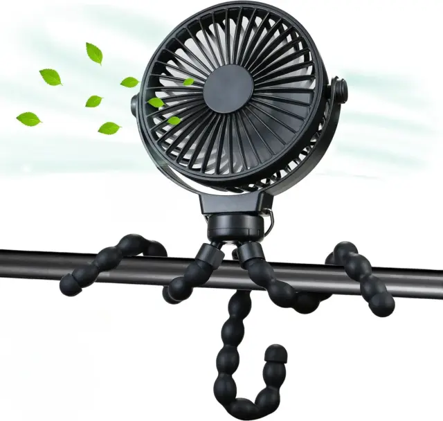 Mini Portable Stroller Fan, Small Clip on Fan, 3 Speed 360° Rotate Flexible Trip