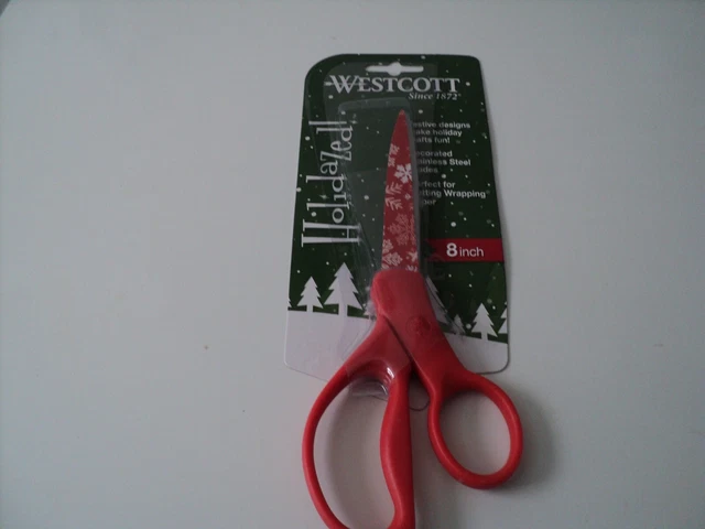 Tijeras de Navidad Westcott Holidazed 8" con copos de nieve rojo blanco nuevas